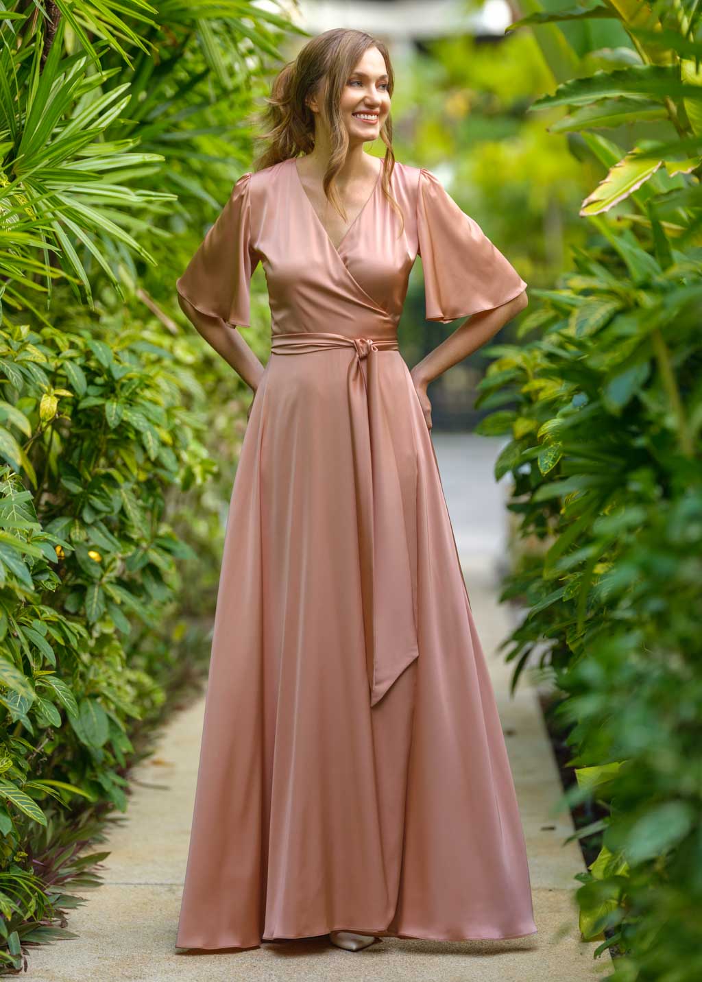 Rose gold wrap long dress
