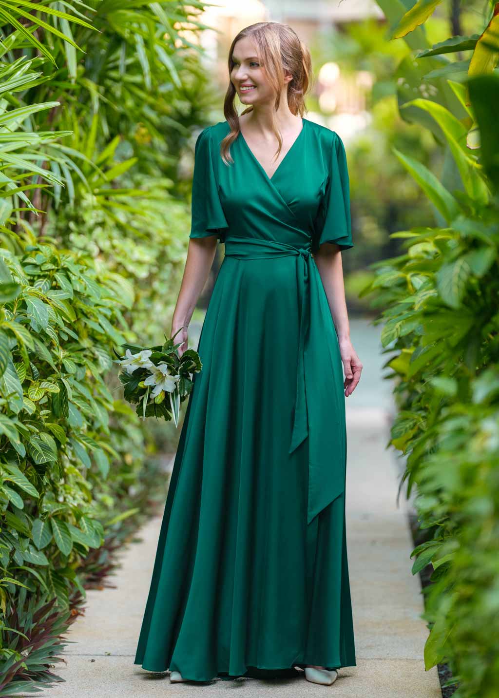 Emerald green wrap long dress