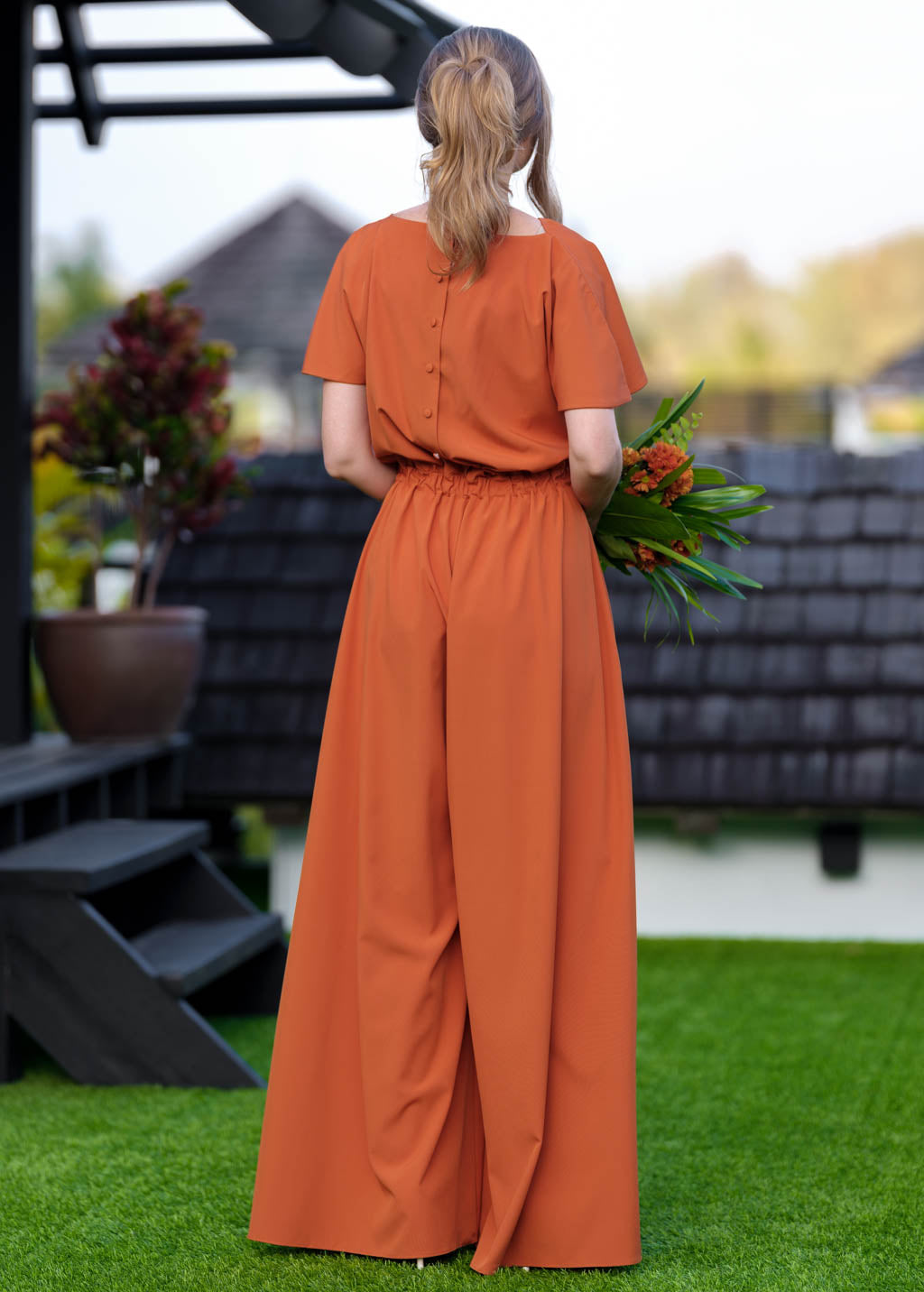 Rust orange crepe jumpsuit