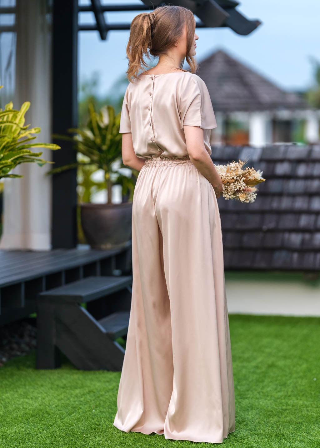 Champagne beige silk jumpsuit