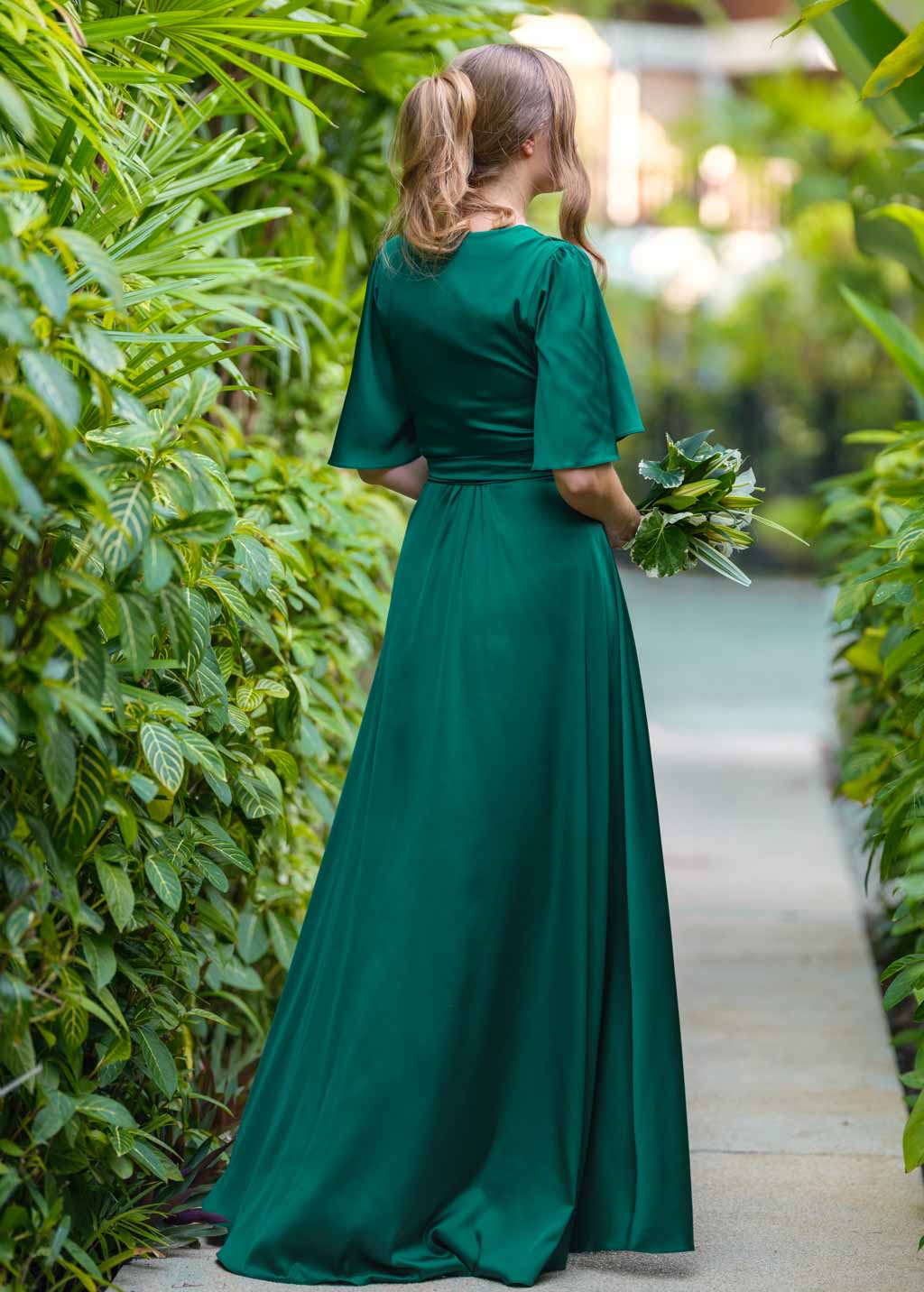Emerald green wrap long dress