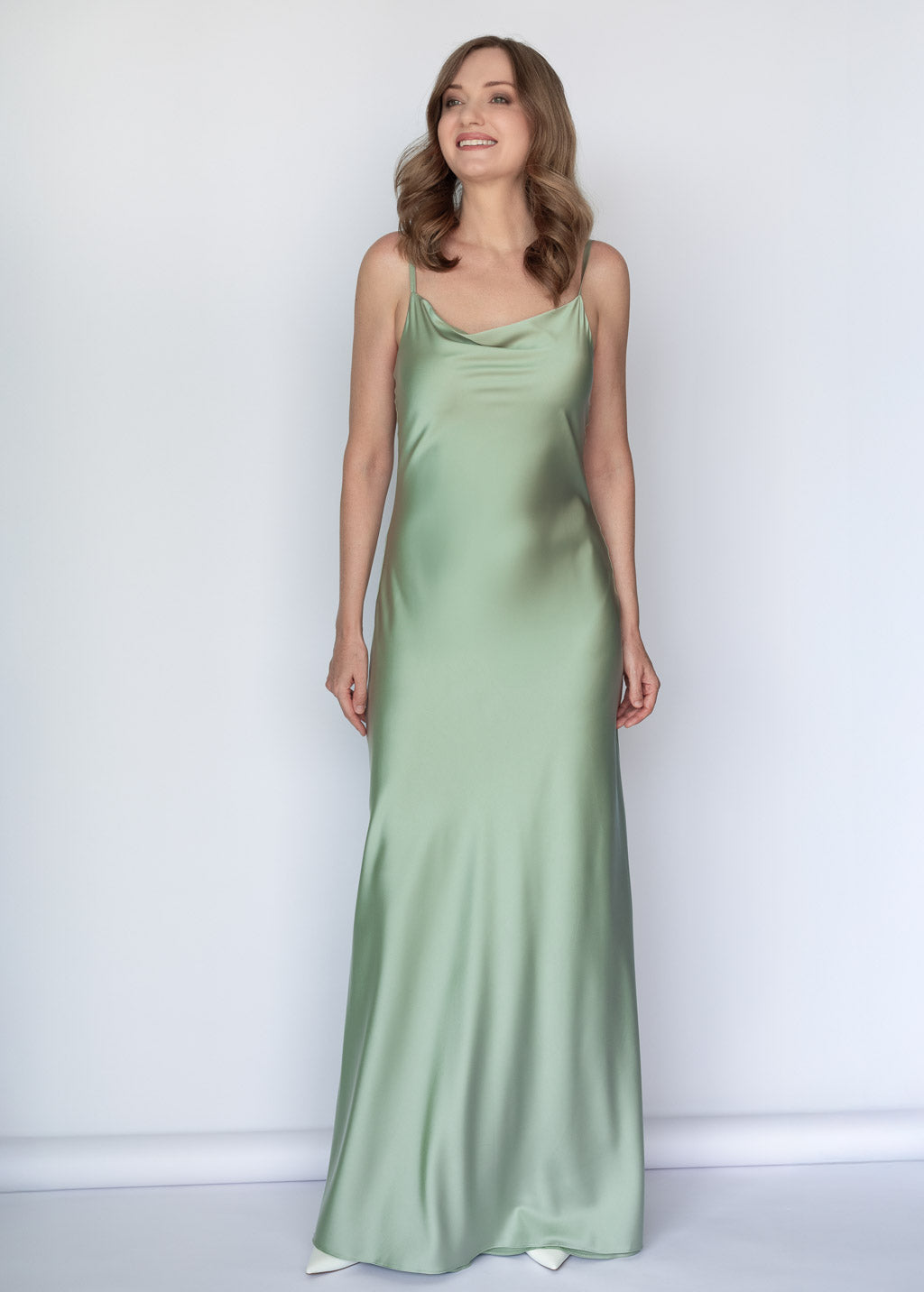 Light Sage Silk Dress & Detachable Cape