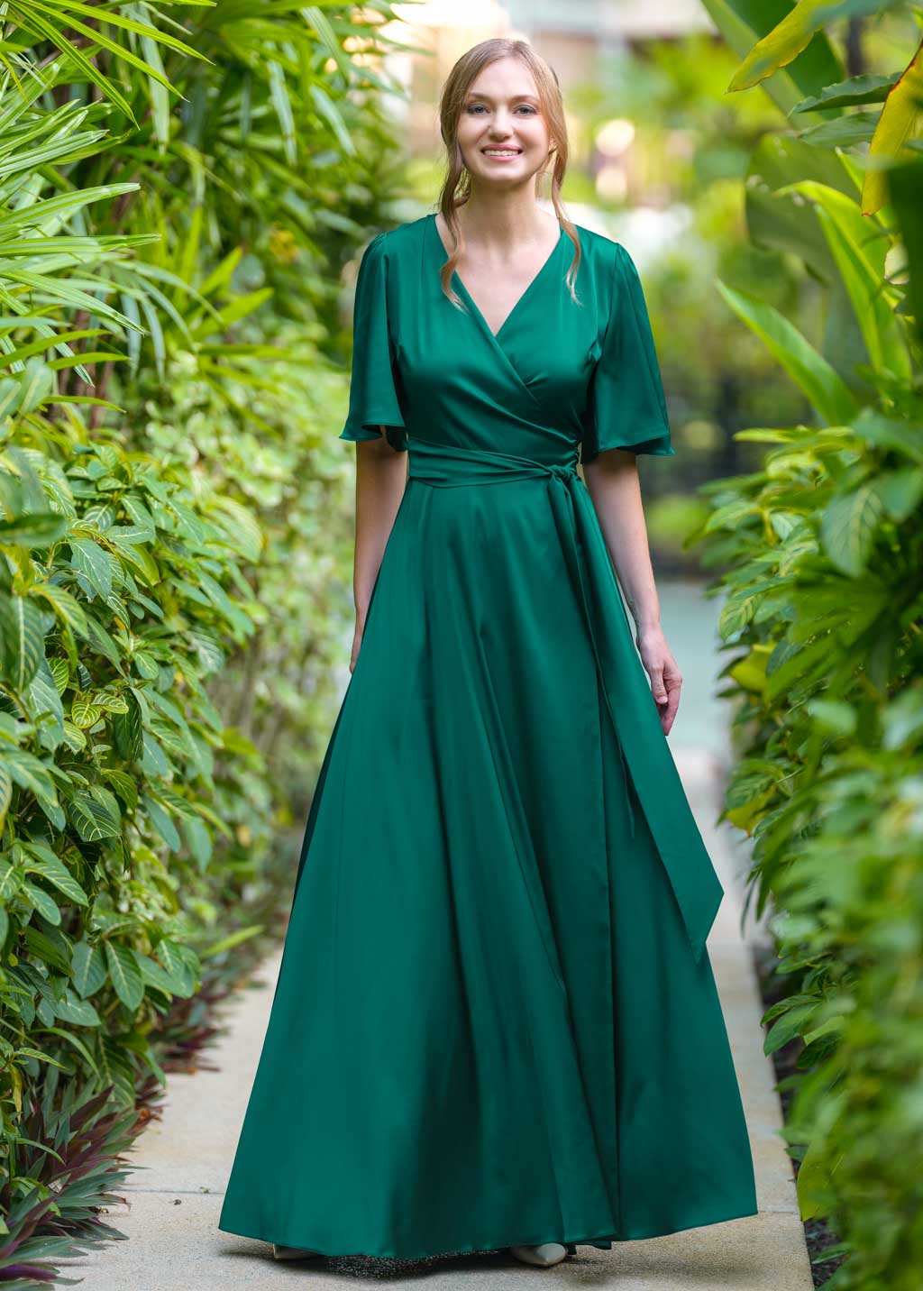Emerald green wrap long dress