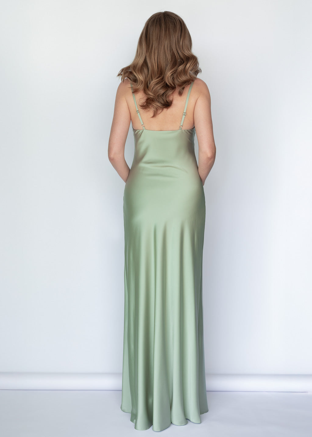 Light Sage Silk Dress & Detachable Cape