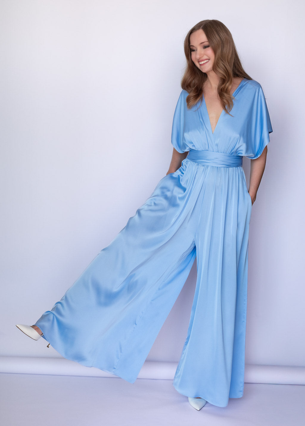 Sky Blue Infinity Silk Jumpsuit with Pockets