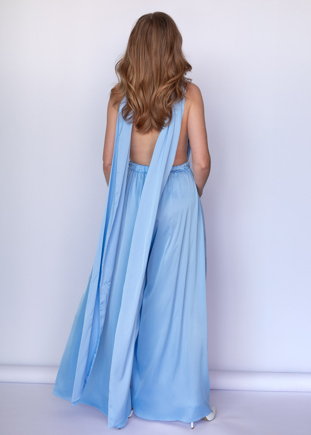 Sky Blue Infinity Silk Jumpsuit with Pockets