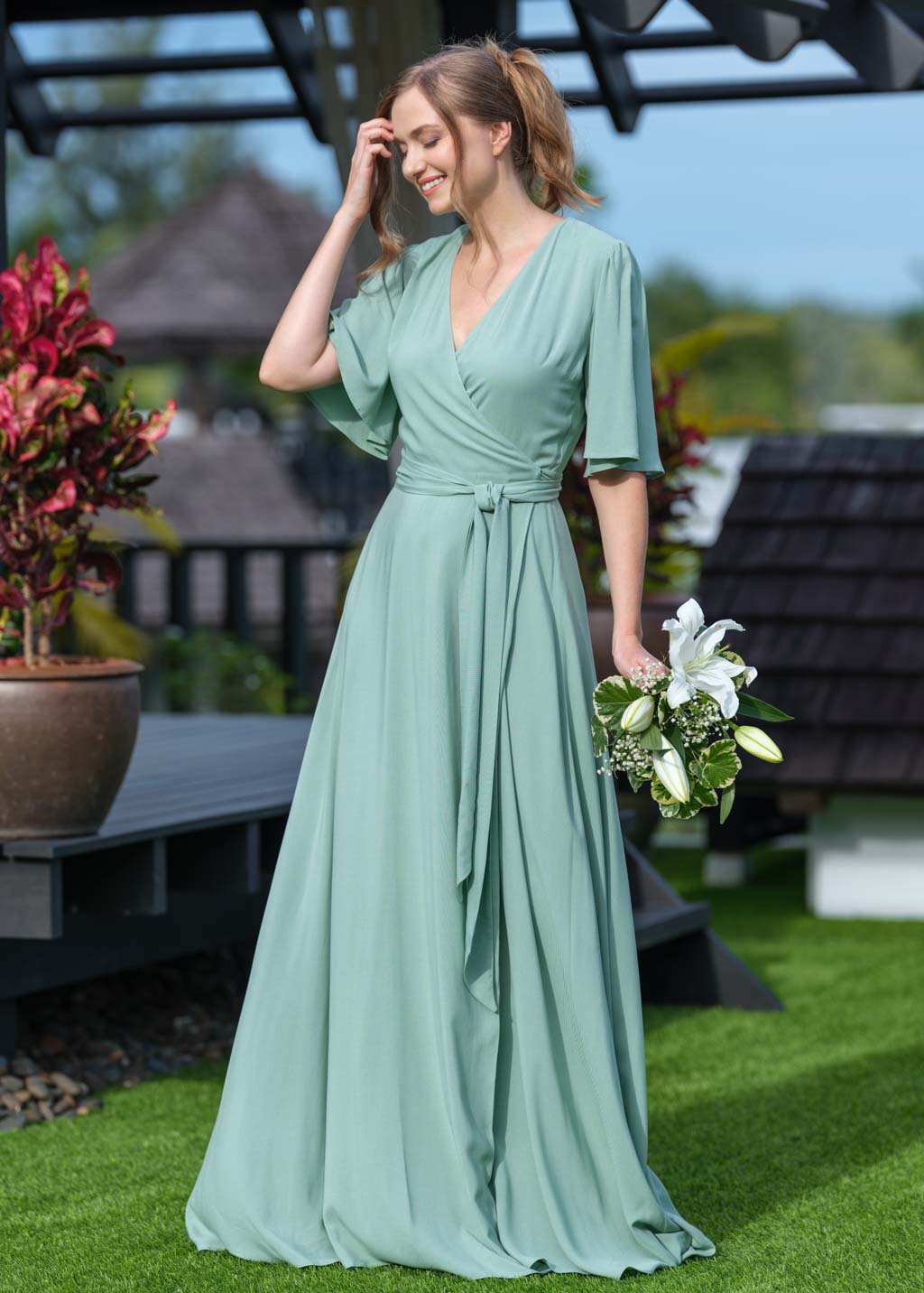 Sage Green romantic wrap dress