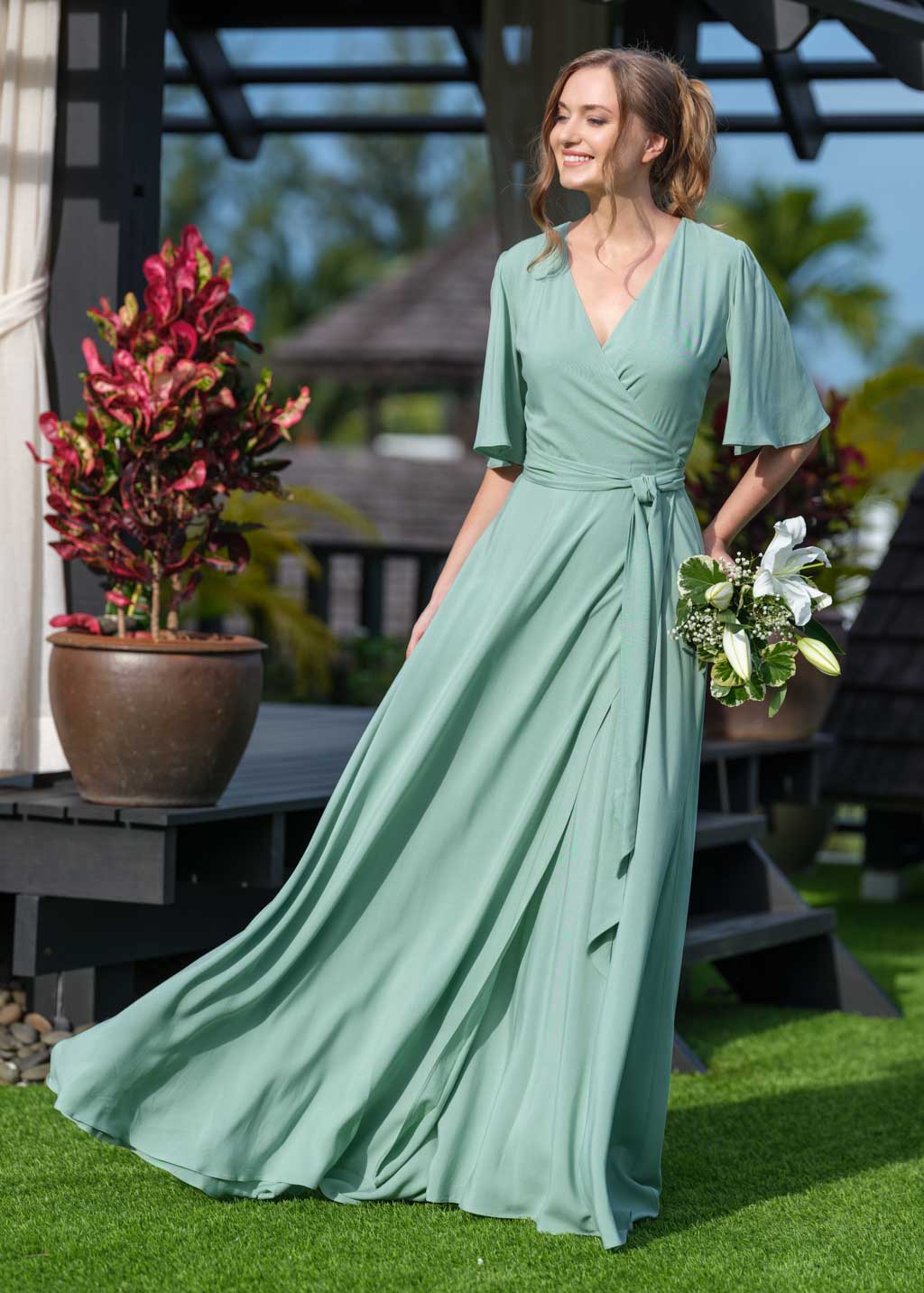 Sage Green romantic wrap dress