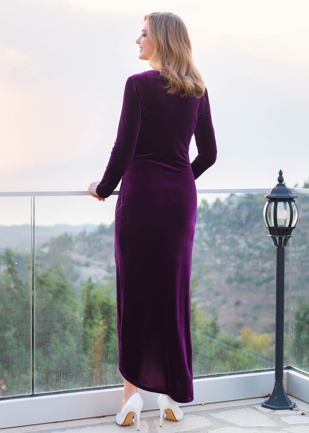 Purple velvet bodycon dress