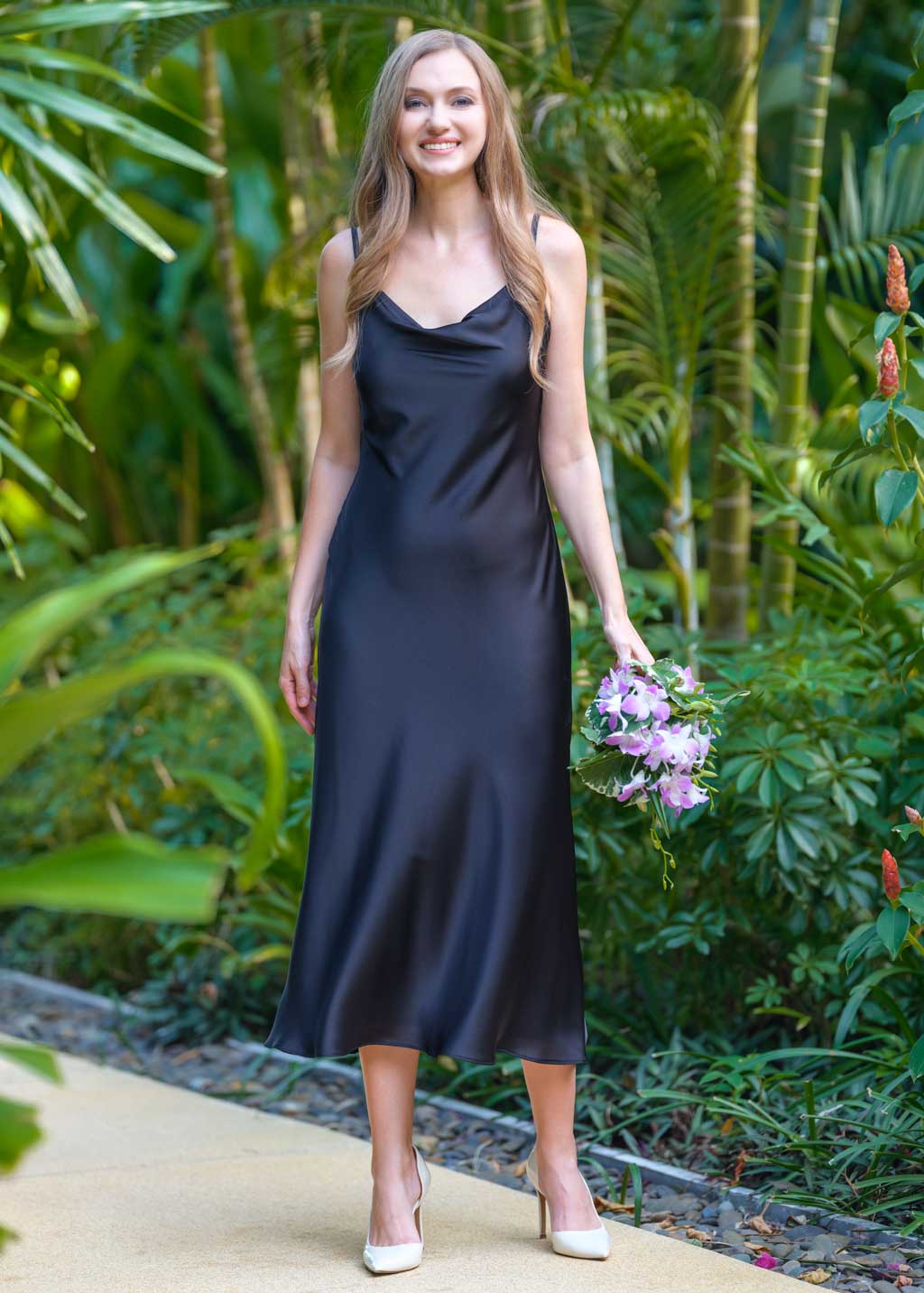 Black slip silk dress