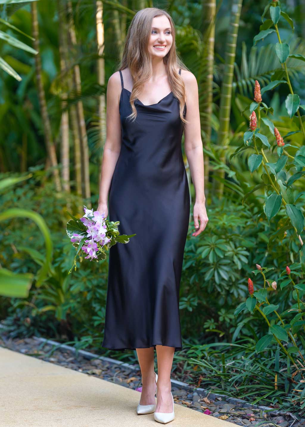 Black slip silk dress
