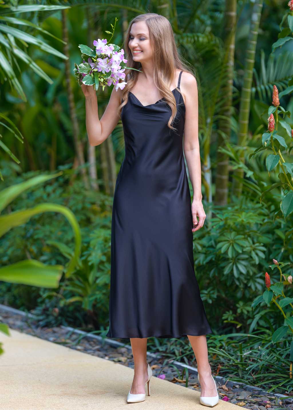 Black slip silk dress
