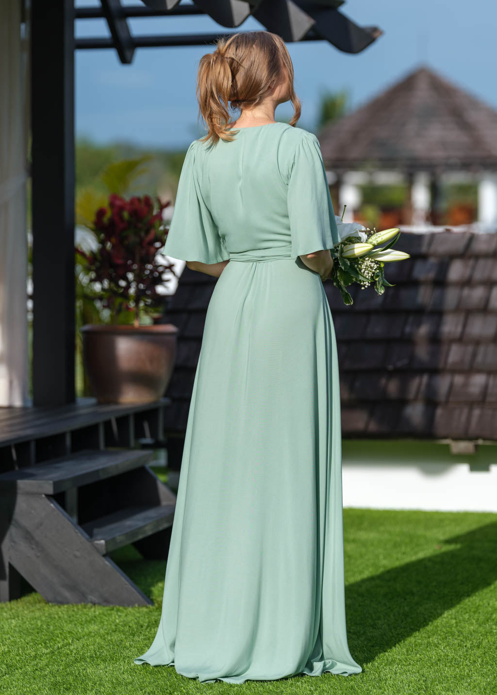 Sage Green romantic wrap dress