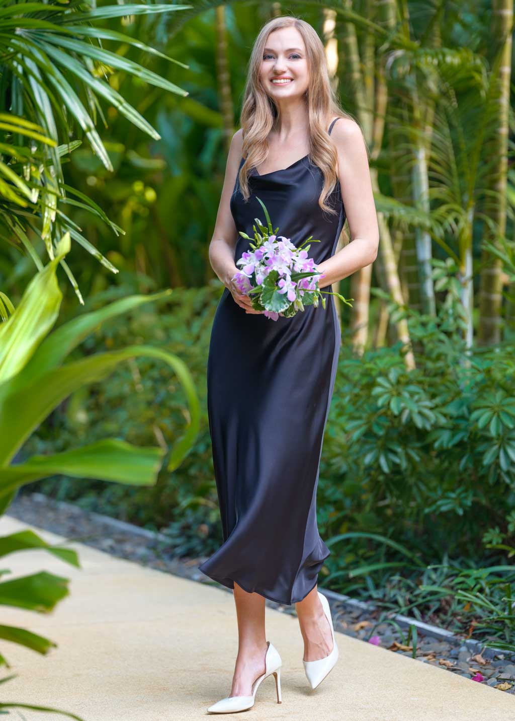 Black slip silk dress