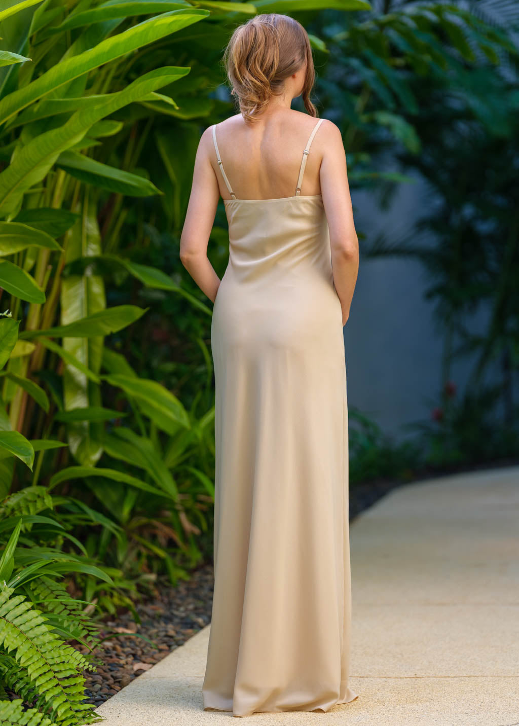 Champagne beige chiffon long dress with shawl