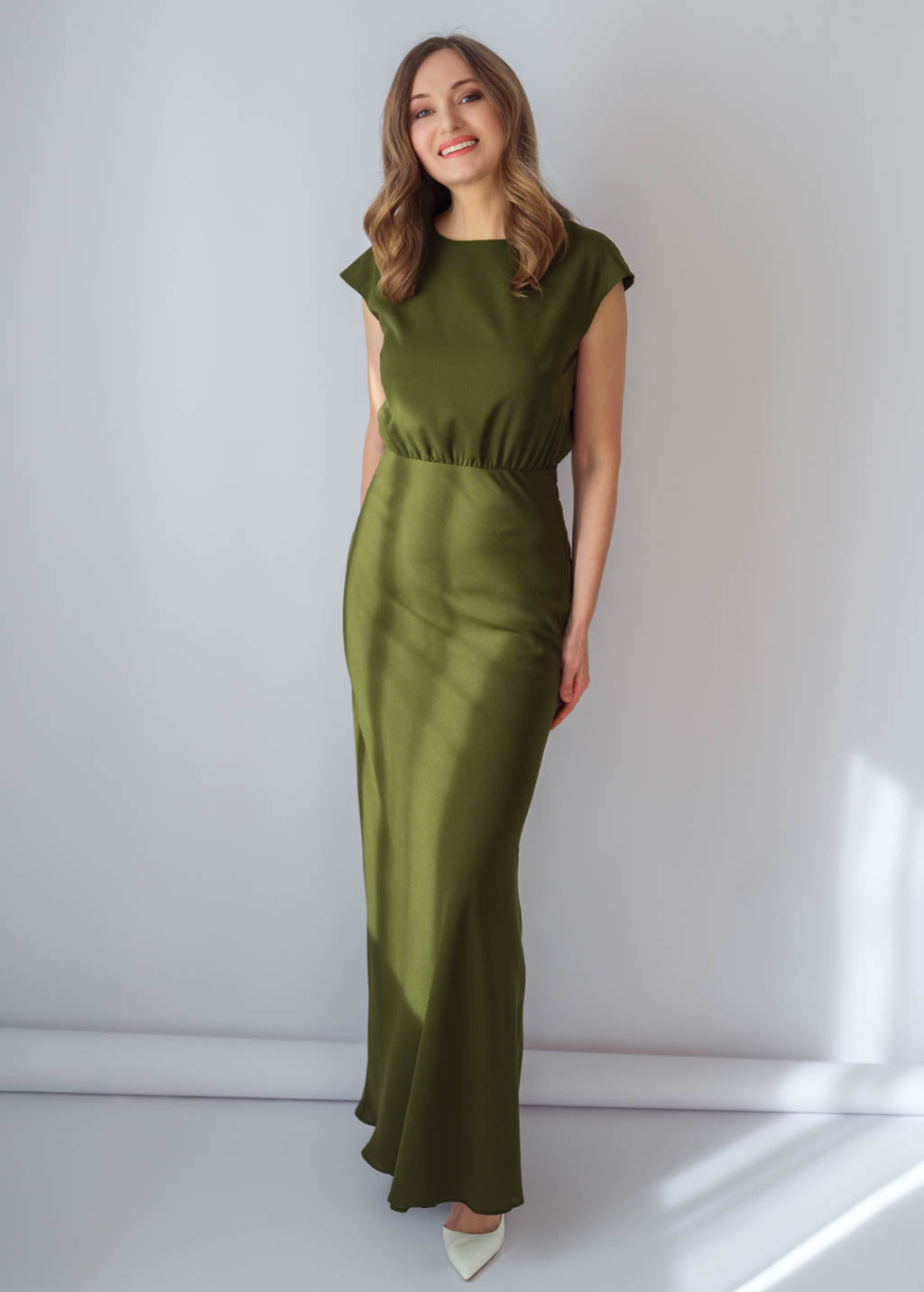 Olive Green Chiffon Long Dress