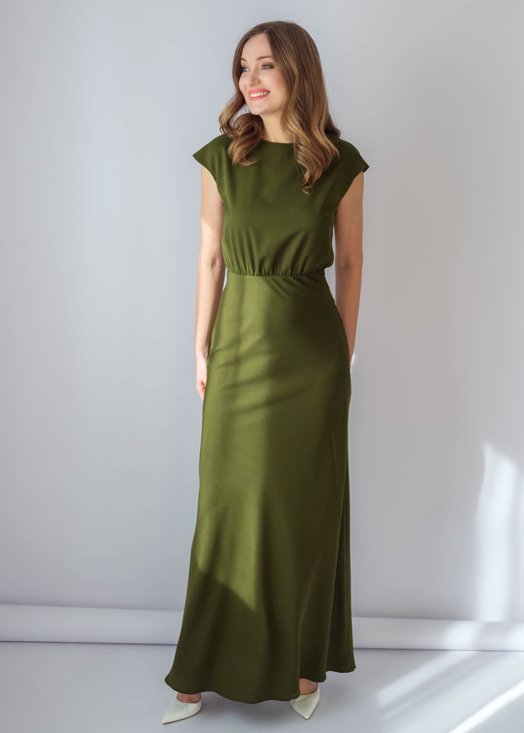 Olive Green Chiffon Long Dress