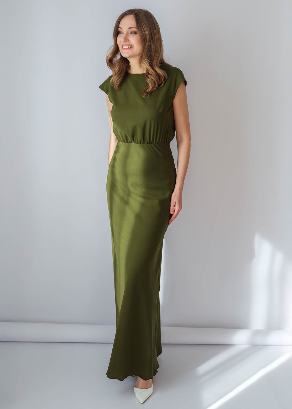 Olive Green Chiffon Long Dress