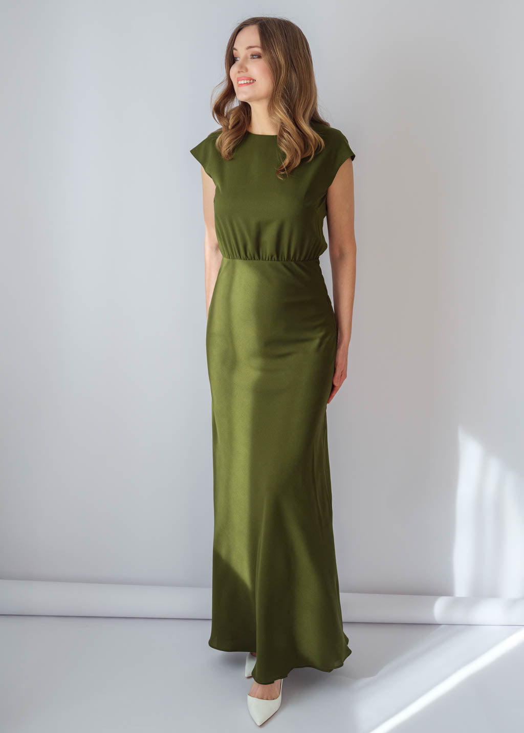 Olive Green Chiffon Long Dress