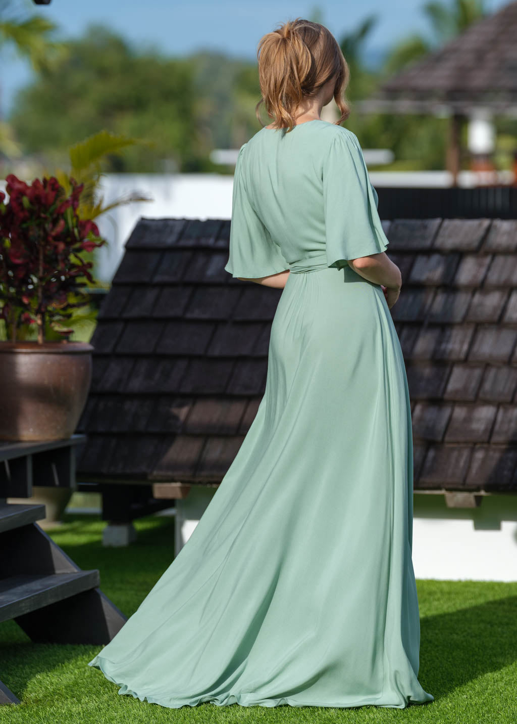 Sage Green romantic wrap dress
