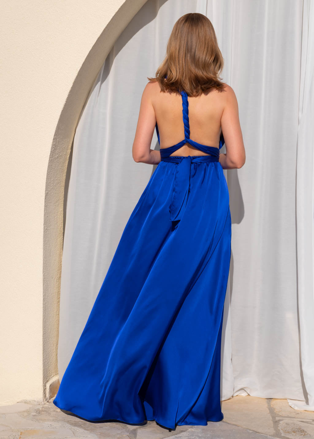 Royal blue infinity long pleated dress