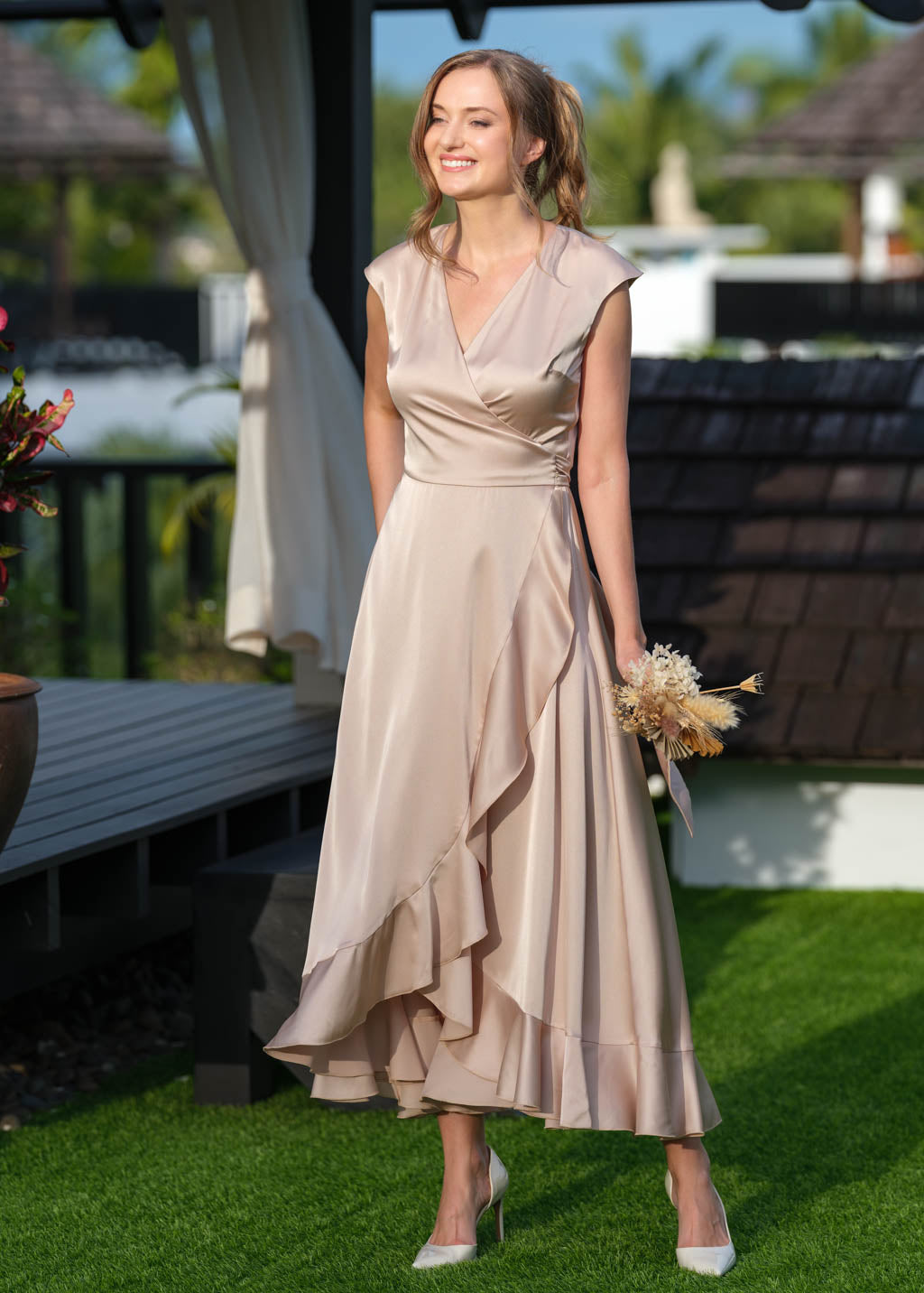Champagne beige wrap dress