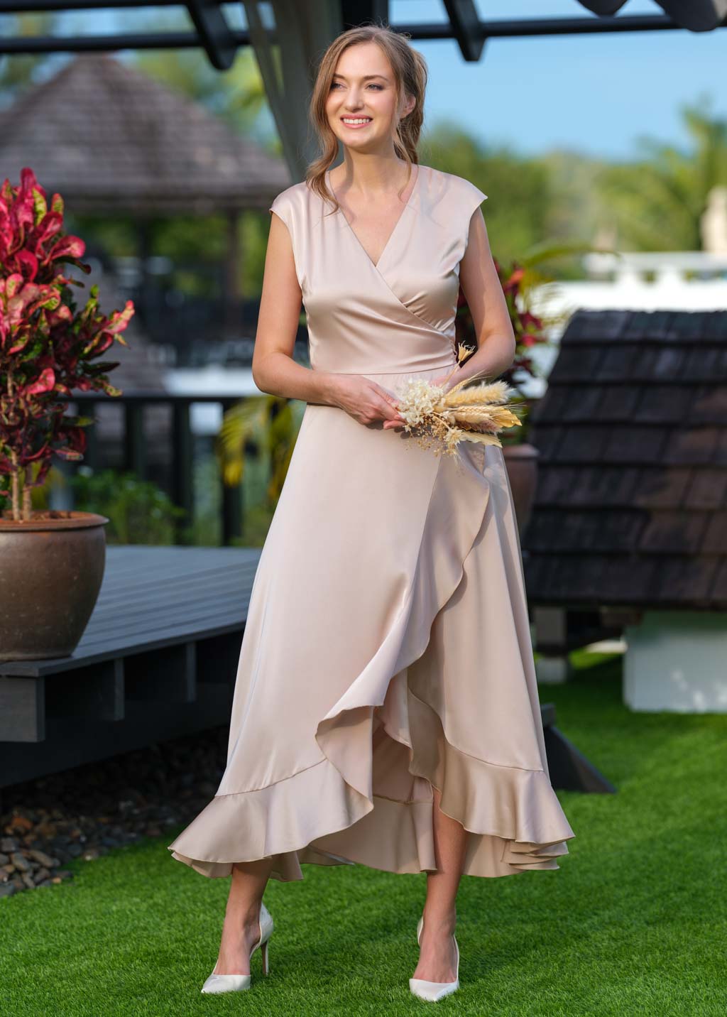 Champagne beige wrap dress