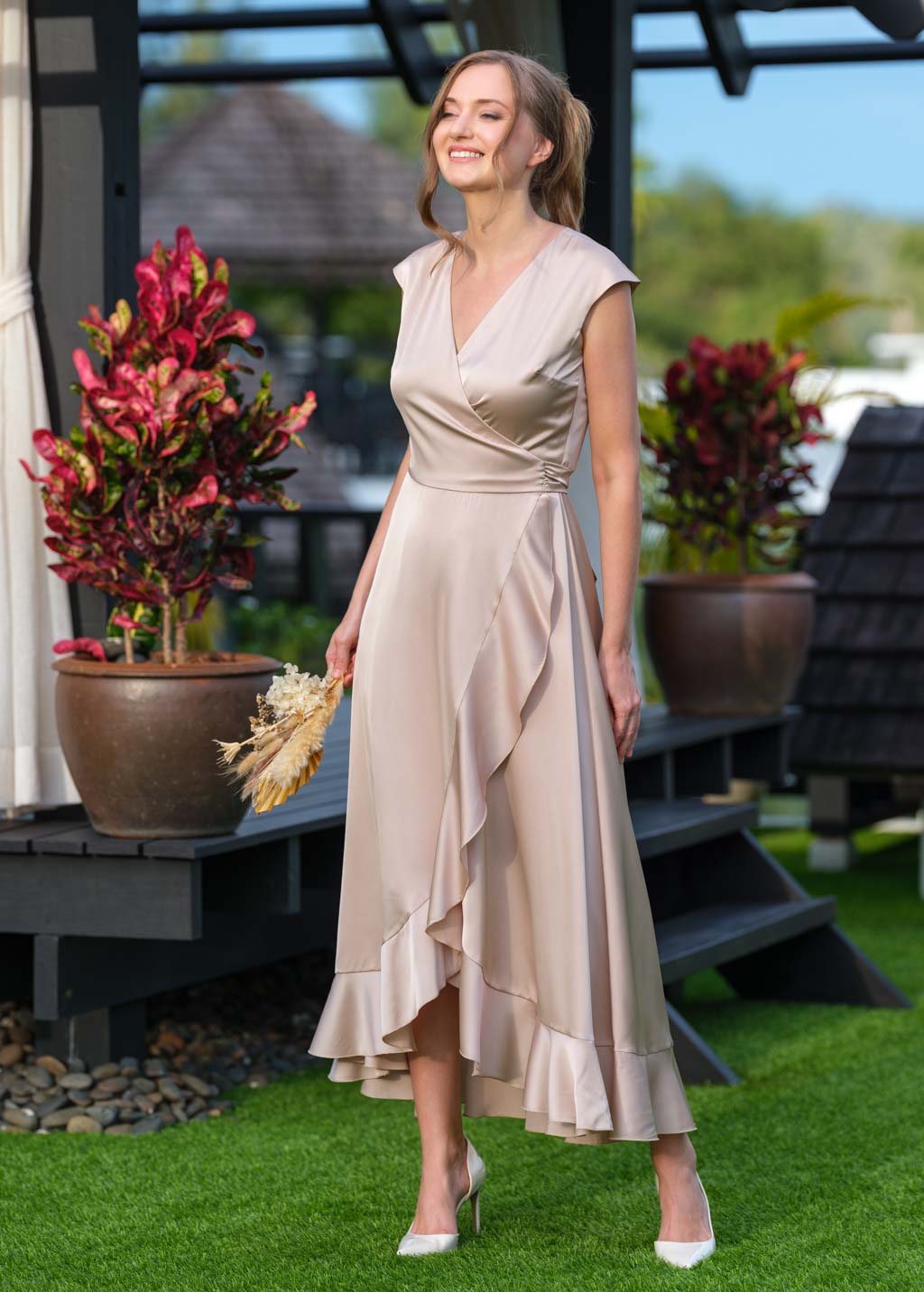 Champagne beige wrap dress