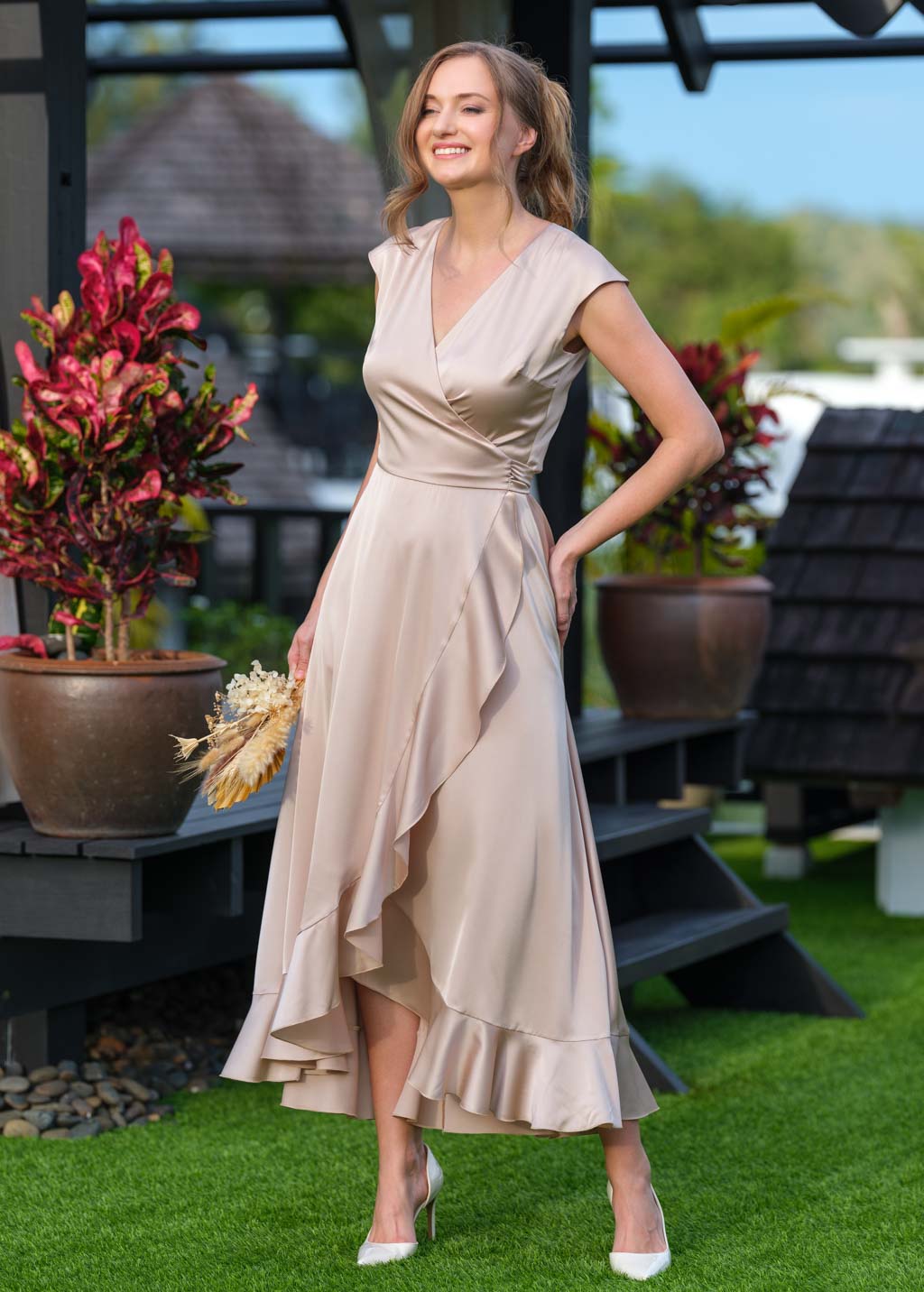 Champagne beige wrap dress