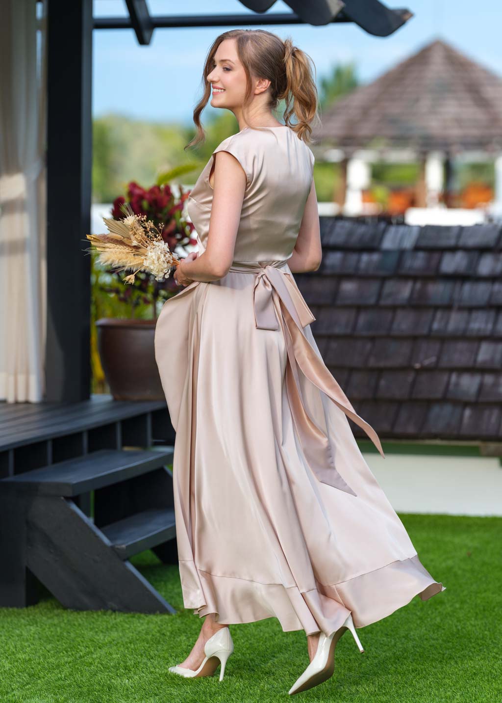 Champagne beige wrap dress