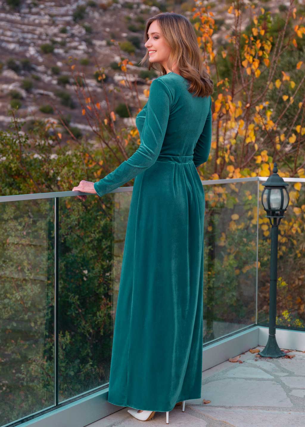 Aqua blue velvet slit dress