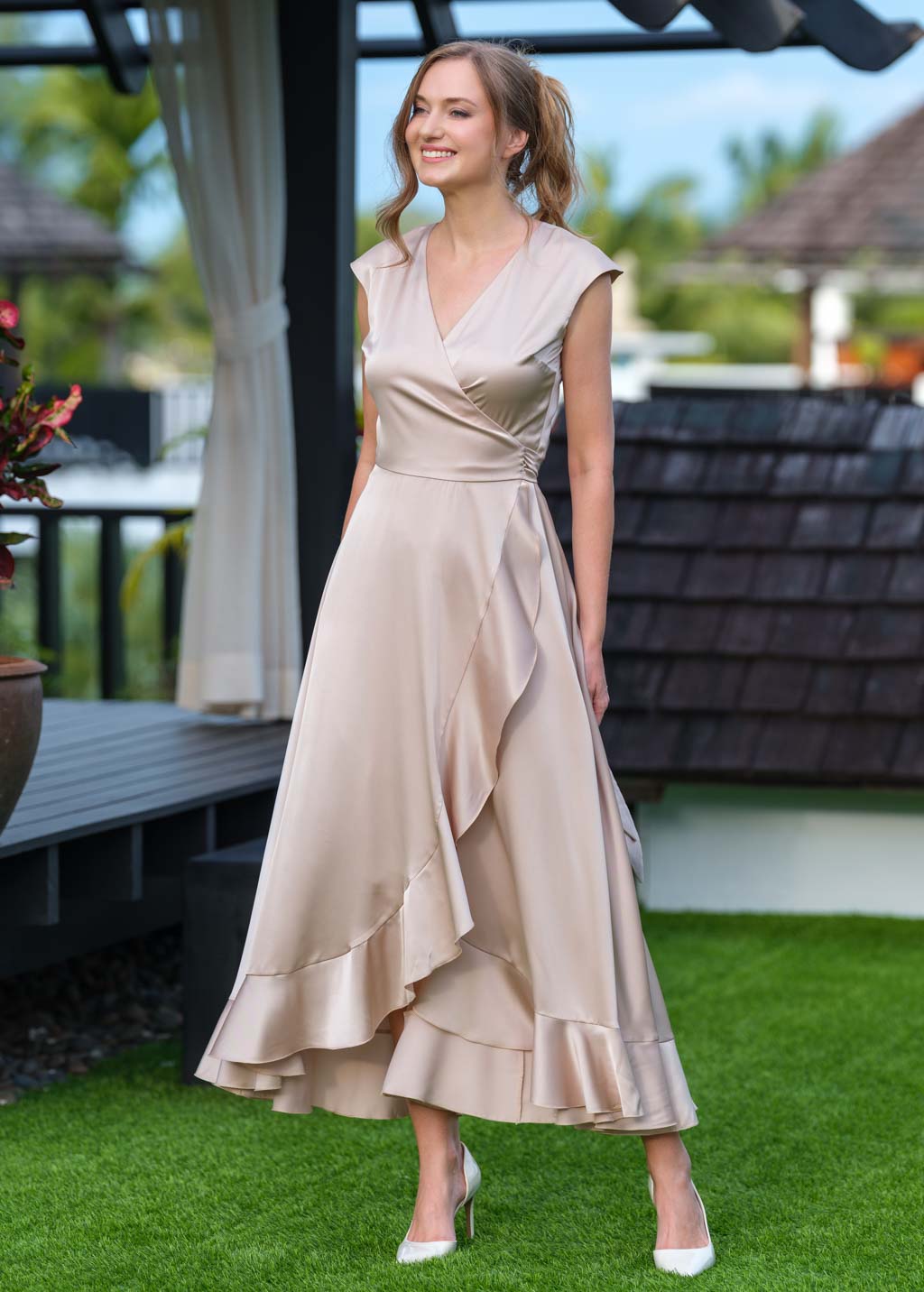 Champagne beige wrap dress
