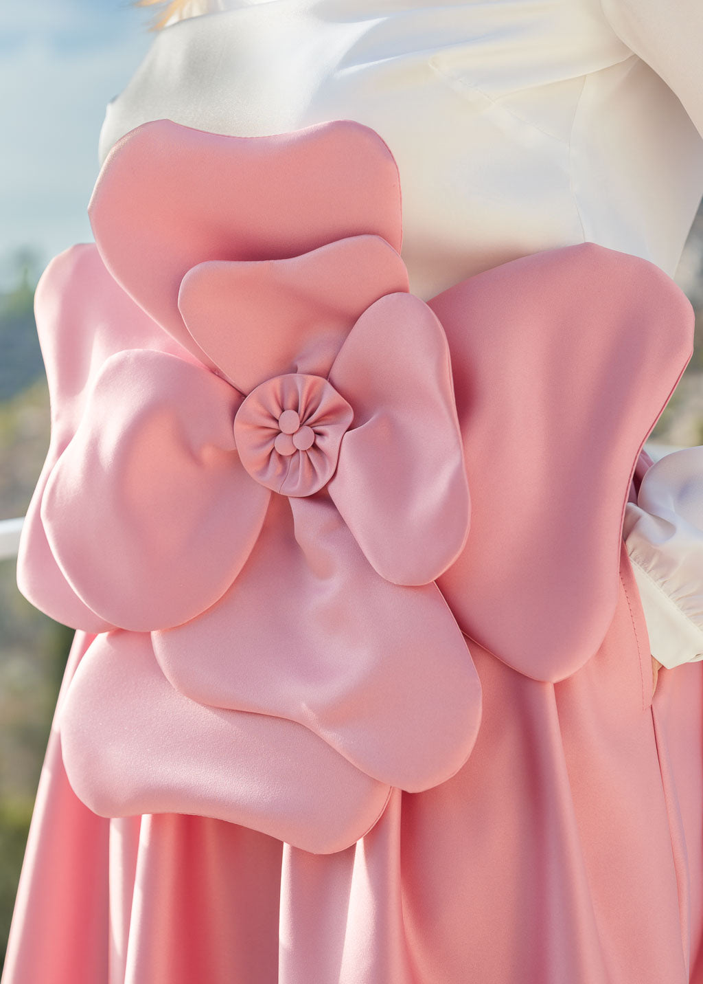 Champagne Rose Luxury Satin Midi Skirt with Detachable Hand Made Flower