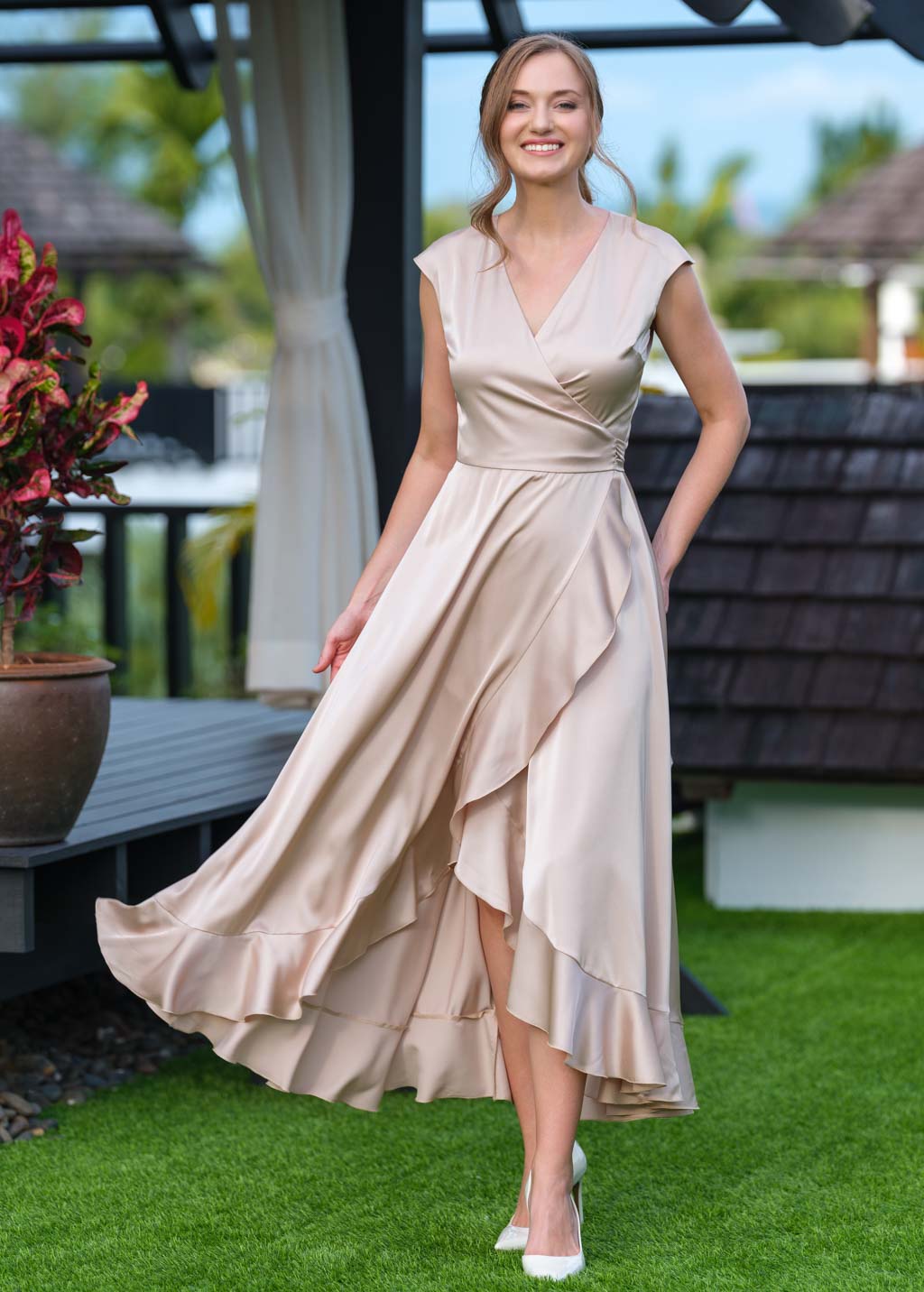 Champagne beige wrap dress