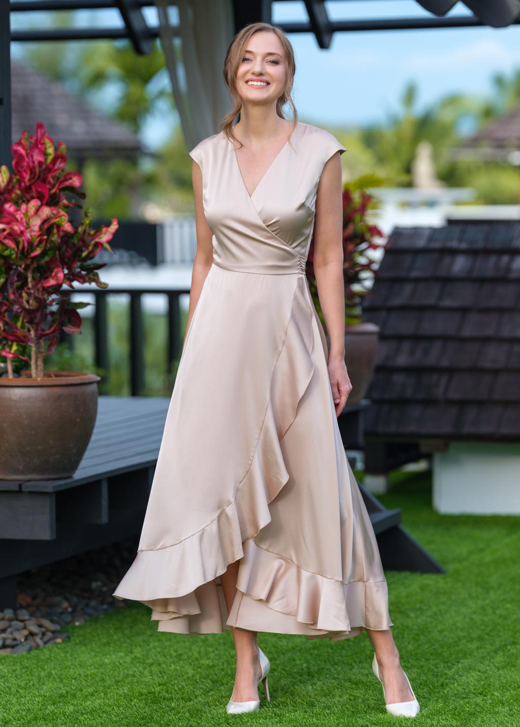 Champagne beige wrap dress