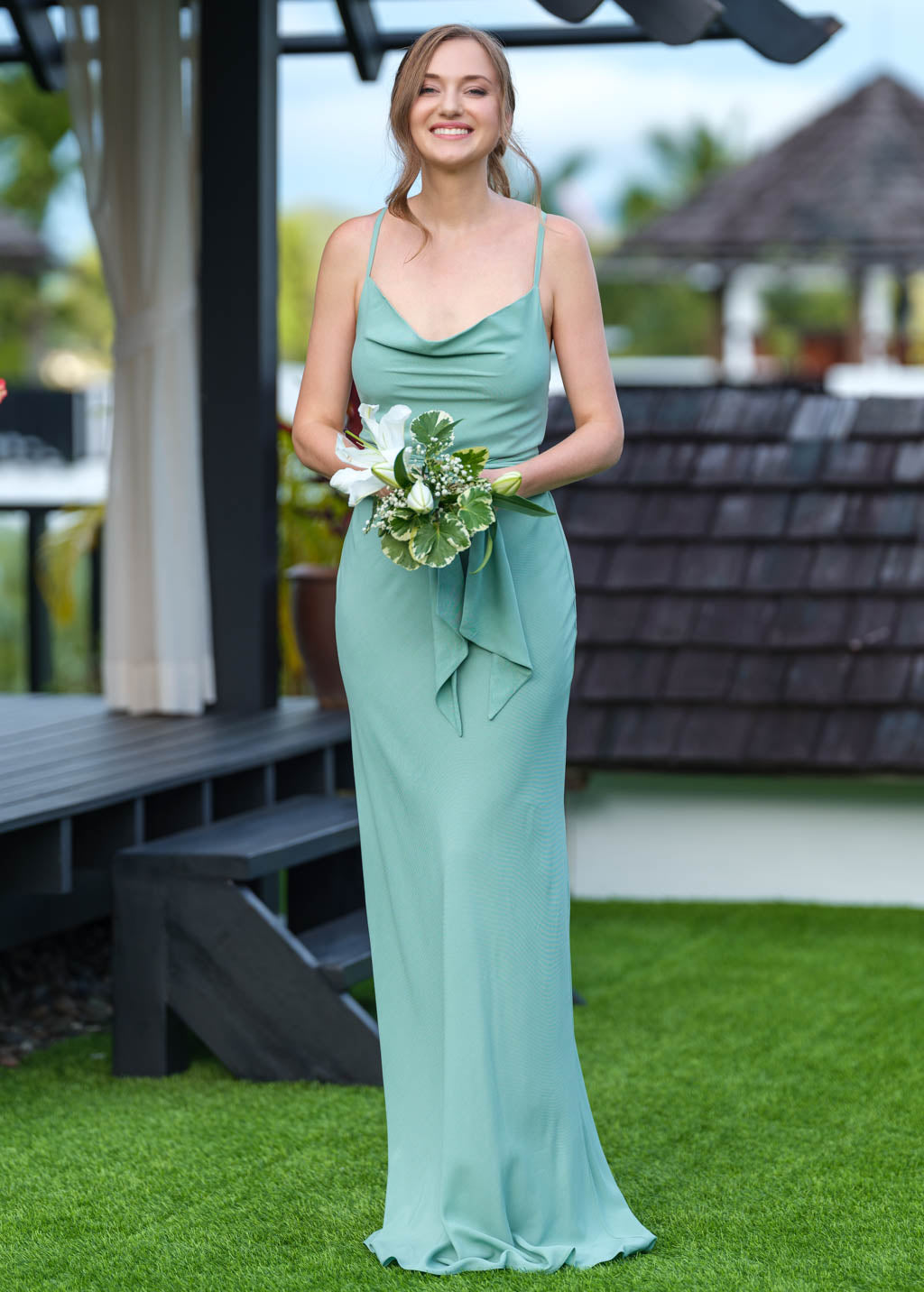 Sage green long slip dress