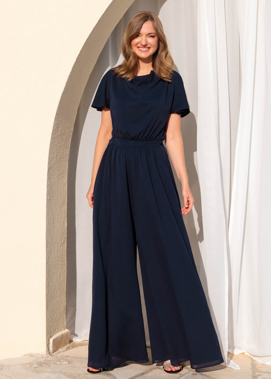Navy blue chiffon jumpsuit
