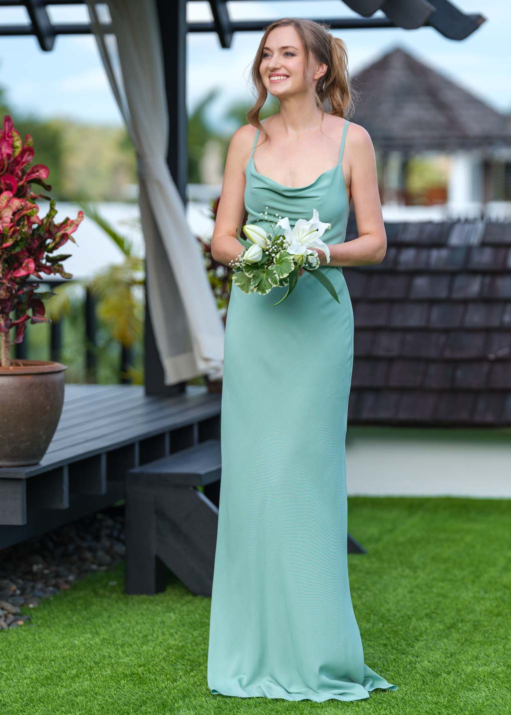 Sage green long slip dress