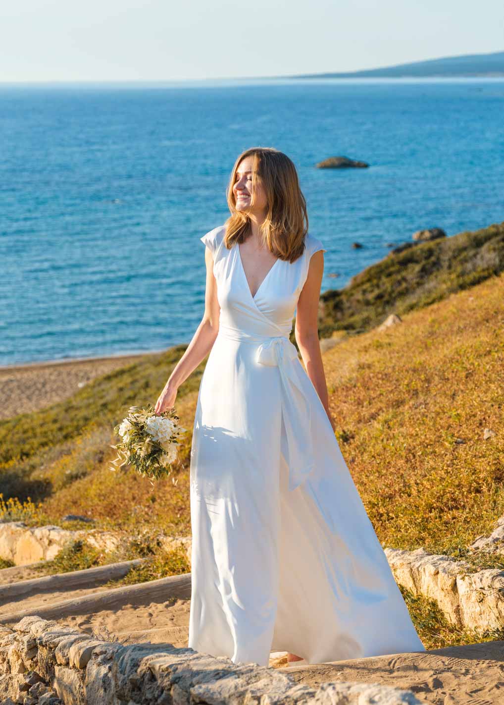 Ivory silk wedding dress with train