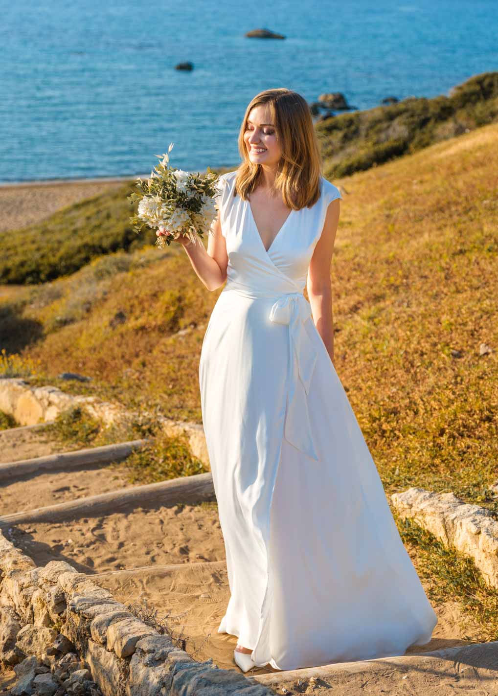 Ivory silk wedding dress with train