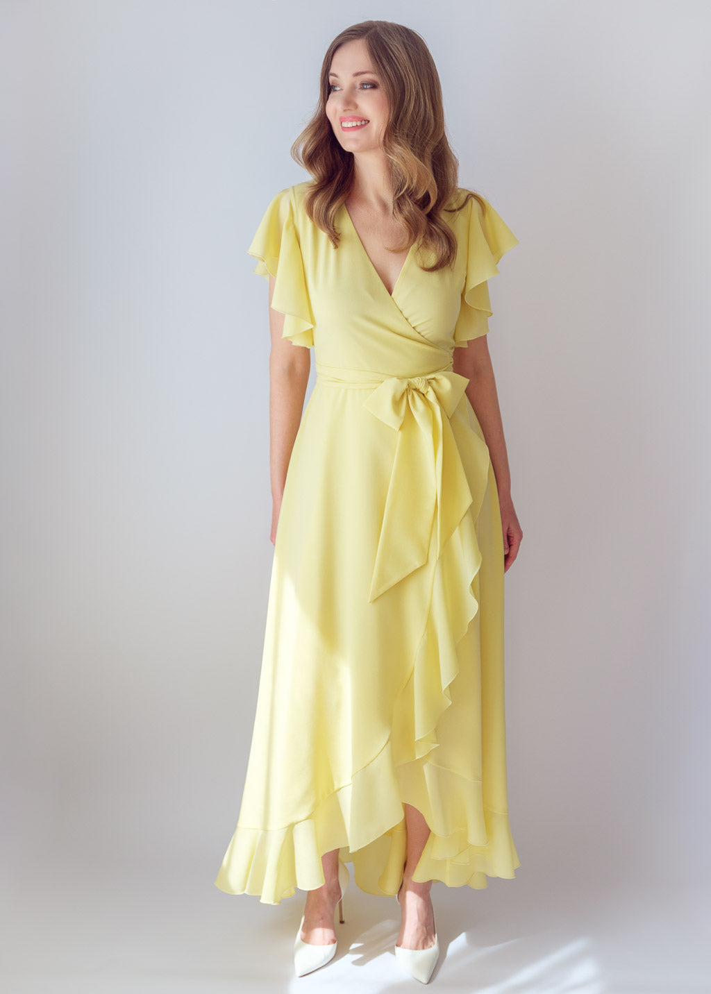Lemon Sorbet Chiffon Wrap Dress