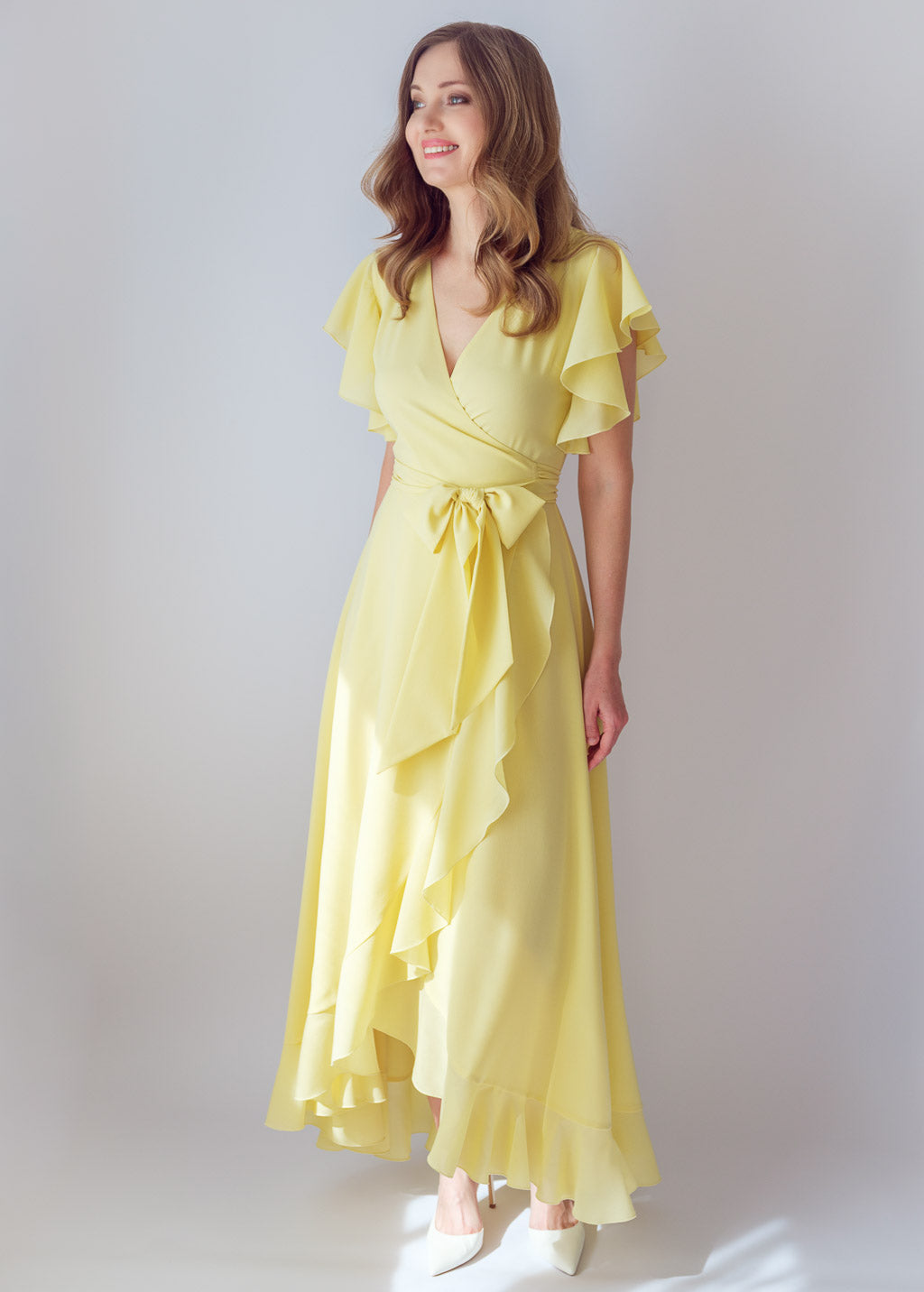 Lemon Sorbet Chiffon Wrap Dress