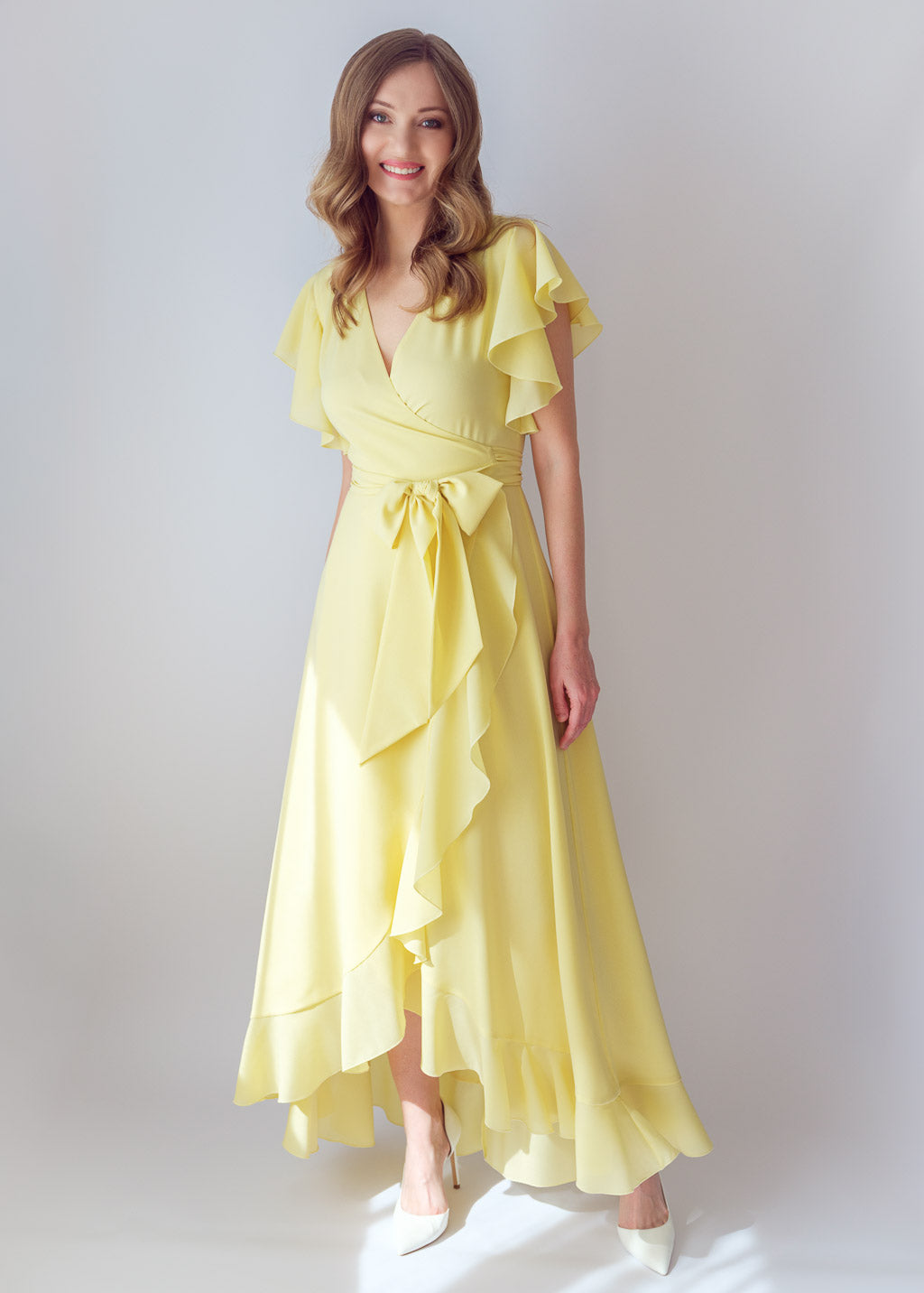 Lemon Sorbet Chiffon Wrap Dress