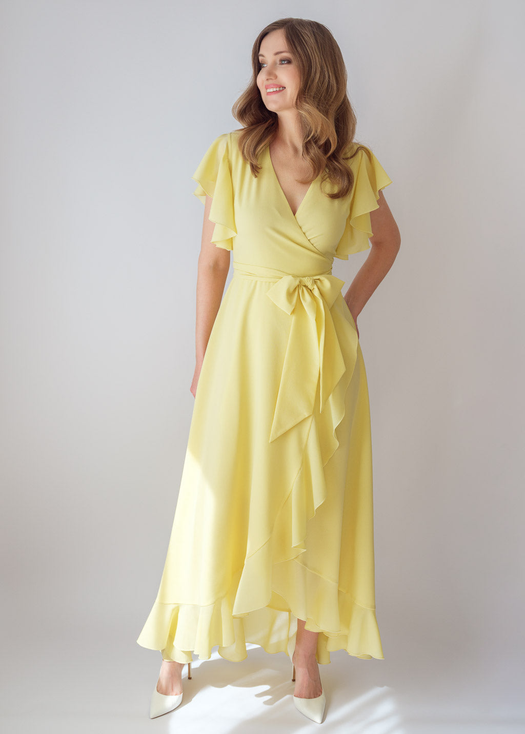 Lemon Sorbet Chiffon Wrap Dress