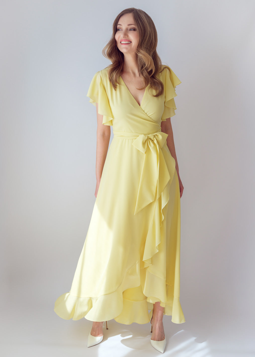 Lemon Sorbet Chiffon Wrap Dress