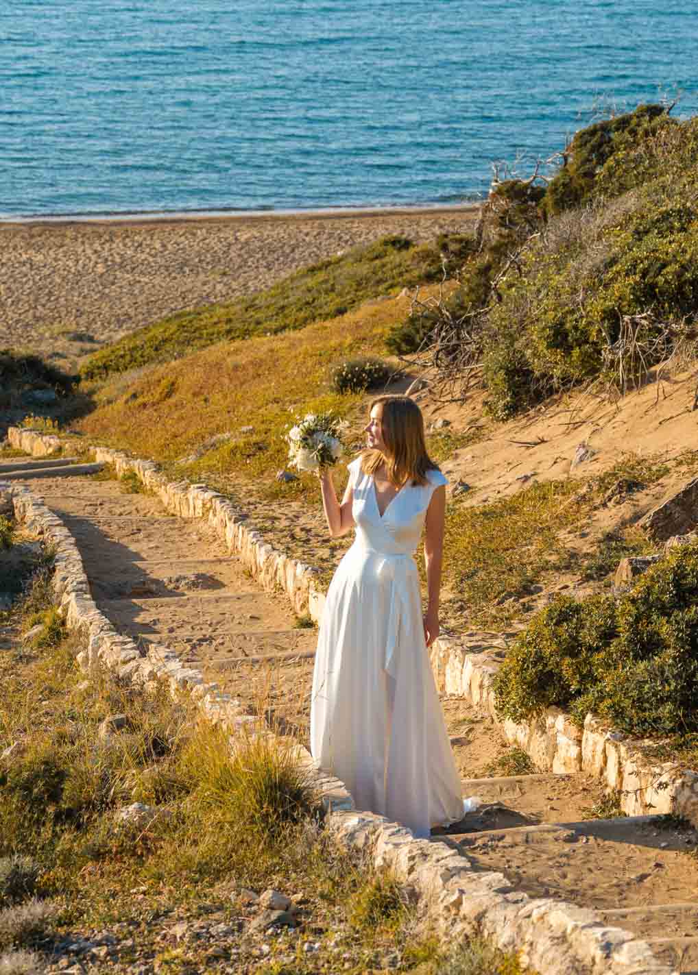 Ivory silk wedding dress with train