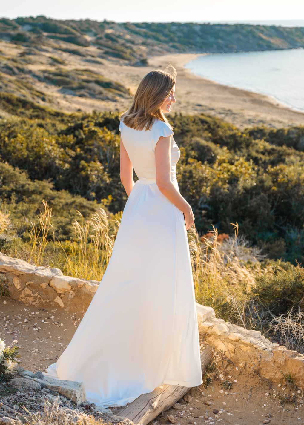 Ivory silk wedding dress with train