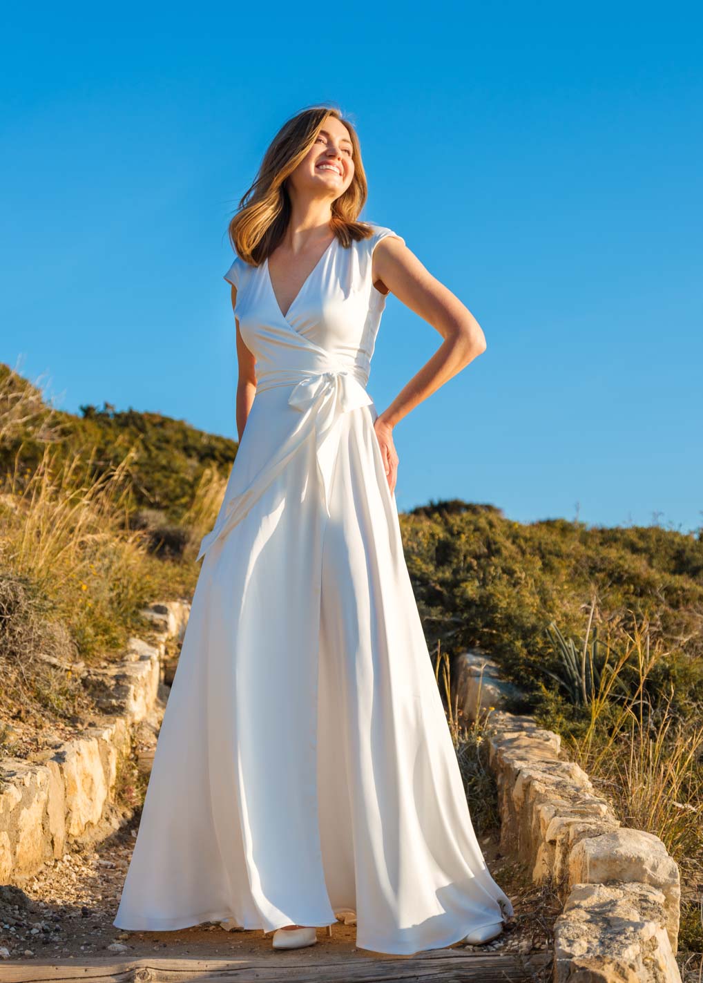Ivory silk wedding dress with train