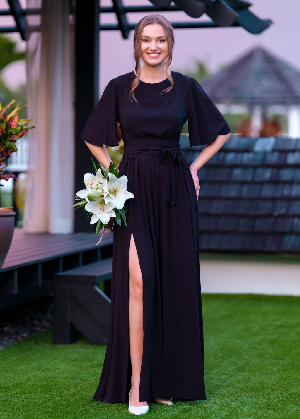 Black long dress with belt