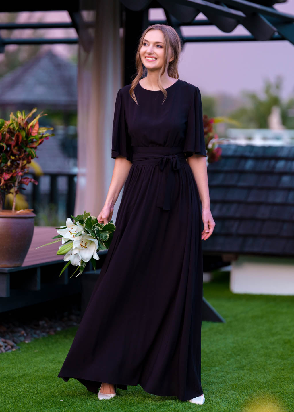 Black long dress with belt